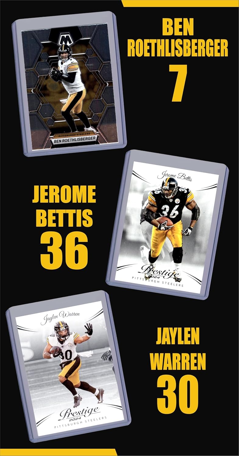 Chaser Pittsburgh Steelers Cards: Aaron Rodgers, Jaylen Warren, Pat Freiermuth, DK Metcalf, Calvin Austin III, Robert Woods, Ben Roethlisberger, T.J. Watt, Jerome Bettis ASSORTED Football Stars & GOATs Trading Card & Wristbands Gift Pack - Image 2